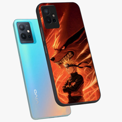 Nine Tails Legacy Glass Case displayed in angled mockup highlighting dynamic anime beast illustration with bold mystical aesthetic.