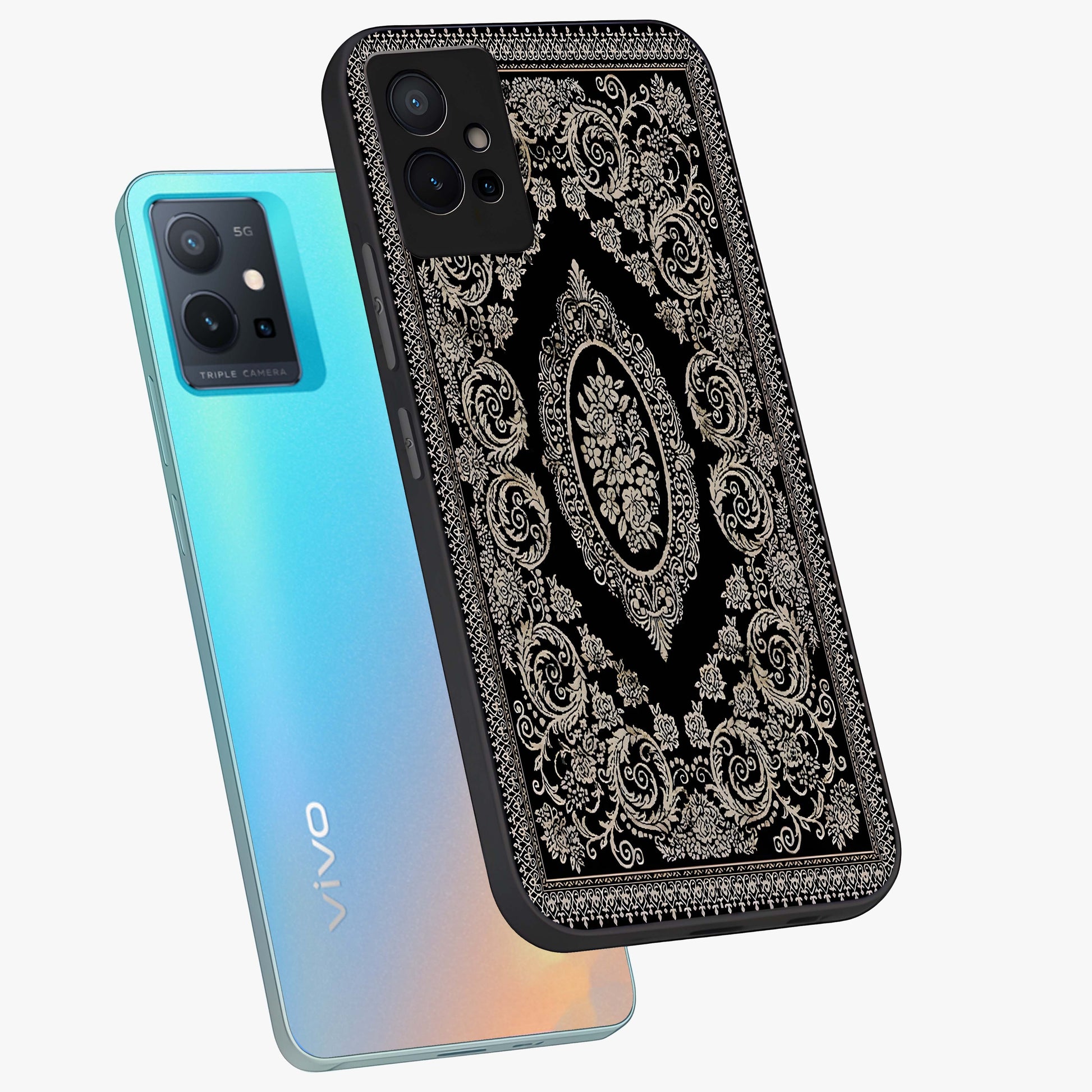 Noir Bloom Elegance Glass Case displayed in angled mockup highlighting refined flower design with stylish noir aesthetic.