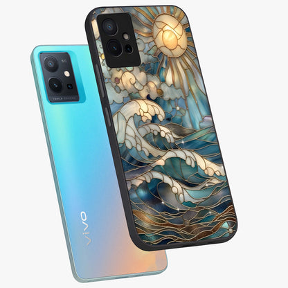 Oceanic Stained Printed Glass Case displayed in angled mockup highlighting colorful aquatic design with artistic aesthetic style.