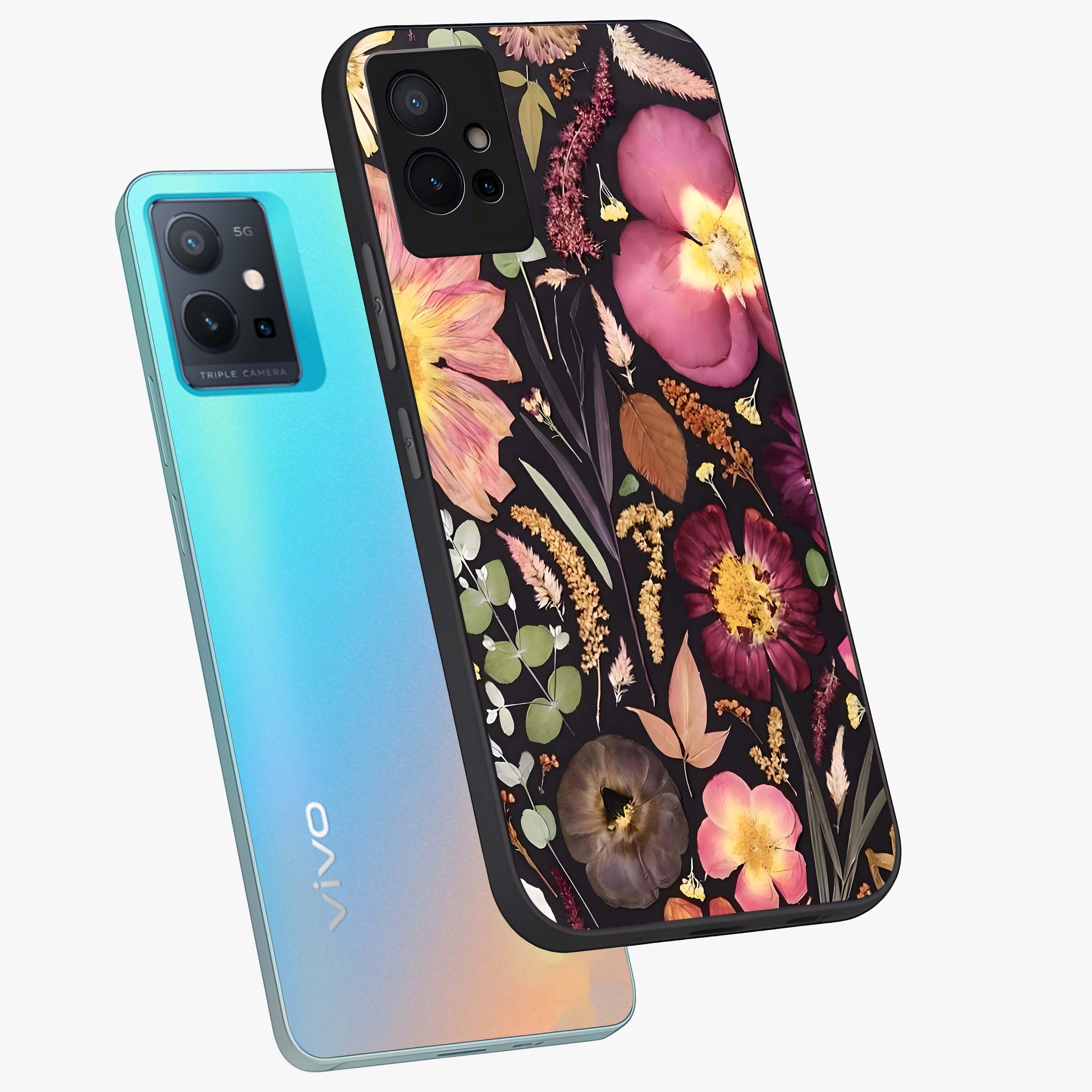Petal Dream Tapestry Glass Case displayed in angled mockup highlighting decorative petal pattern with elegant botanical aesthetic.