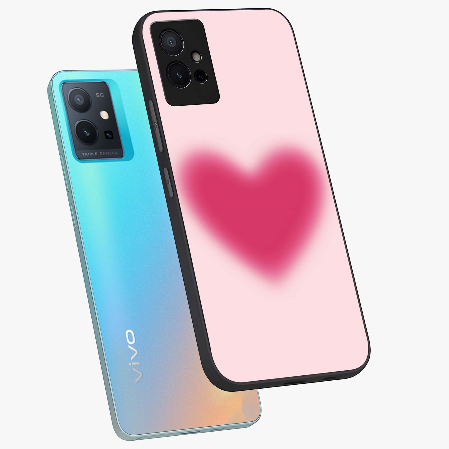 Pink Aura Heart Glass Case displayed in angled mockup highlighting vibrant pink heart design with dreamy aura aesthetic.