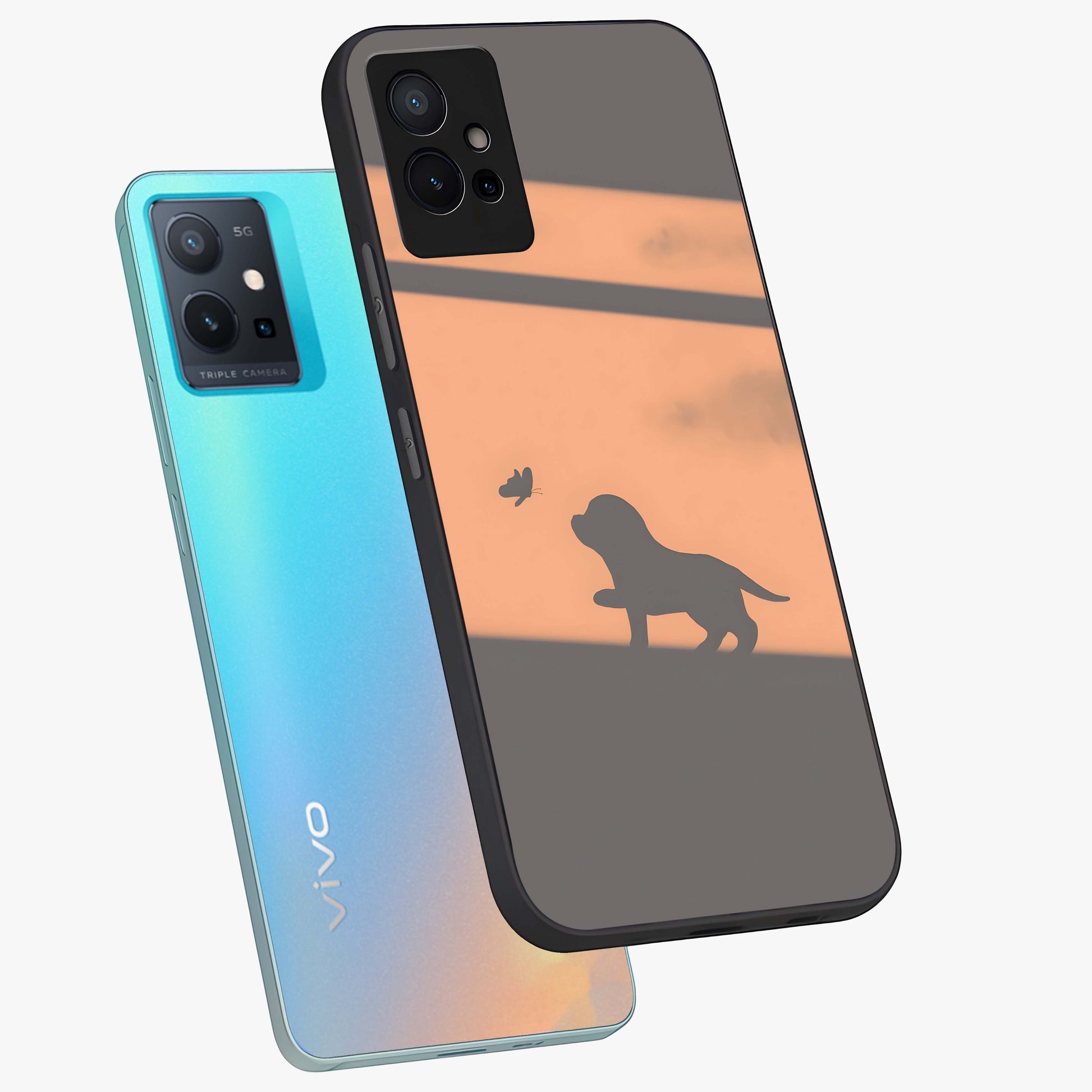 Puppy Shadow Art Glass Case displayed in angled mockup highlighting playful dog illustration with artistic shadow aesthetic.