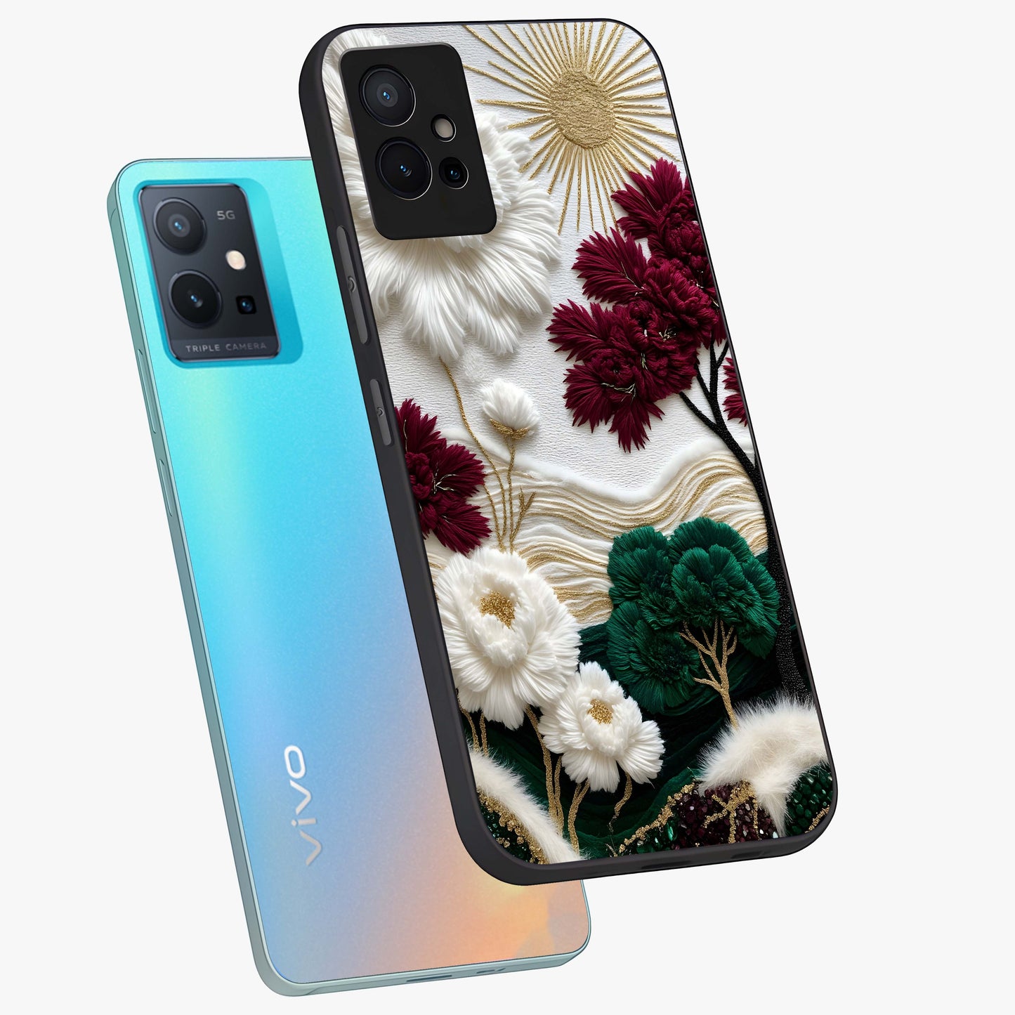 Radiant Bloom Elegance Glass Case displayed in angled mockup highlighting graceful floral design with radiant aesthetic style.