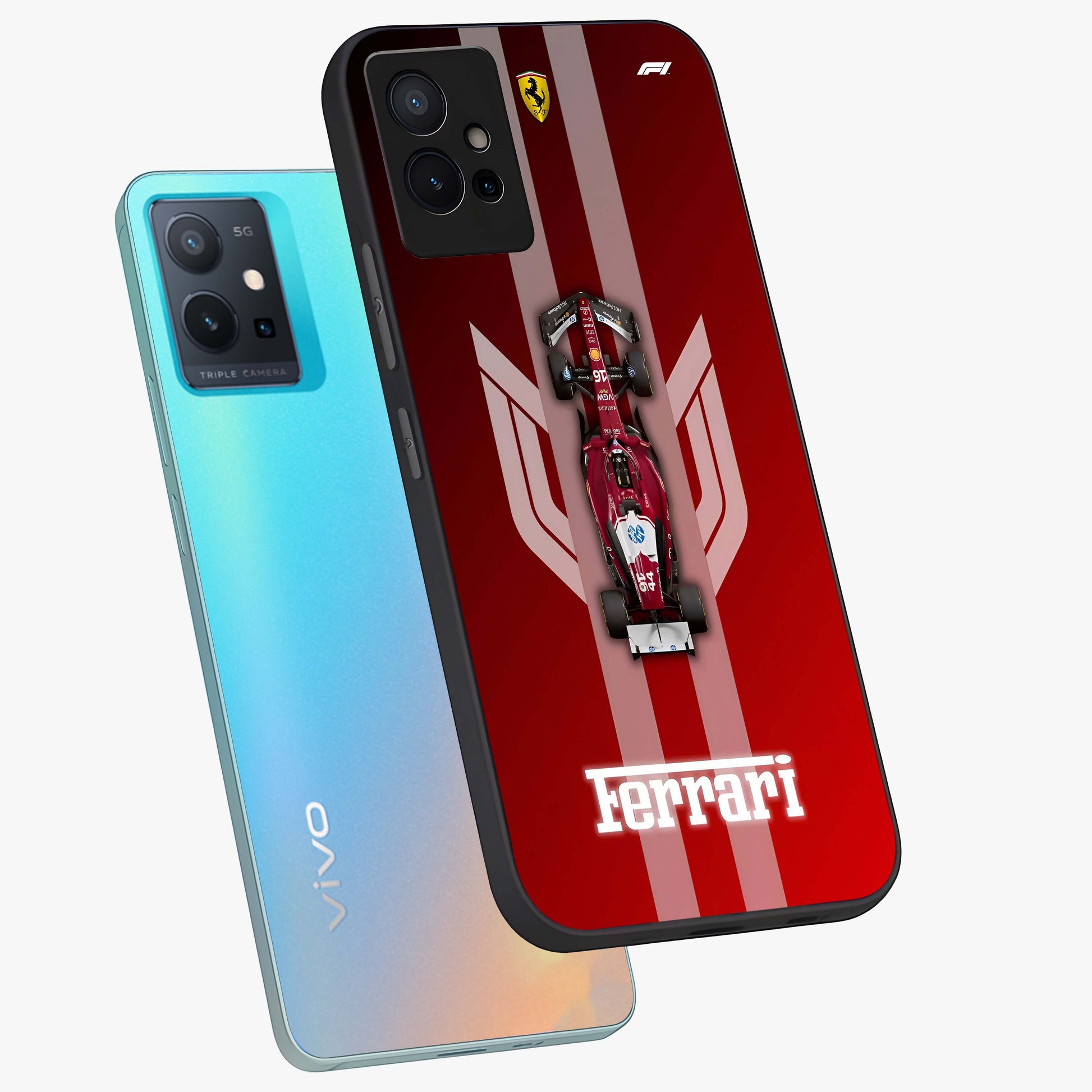 Red Ferrari F1 Vertical Glass Case displayed in angled mockup highlighting high speed racing design with bold automotive aesthetic.