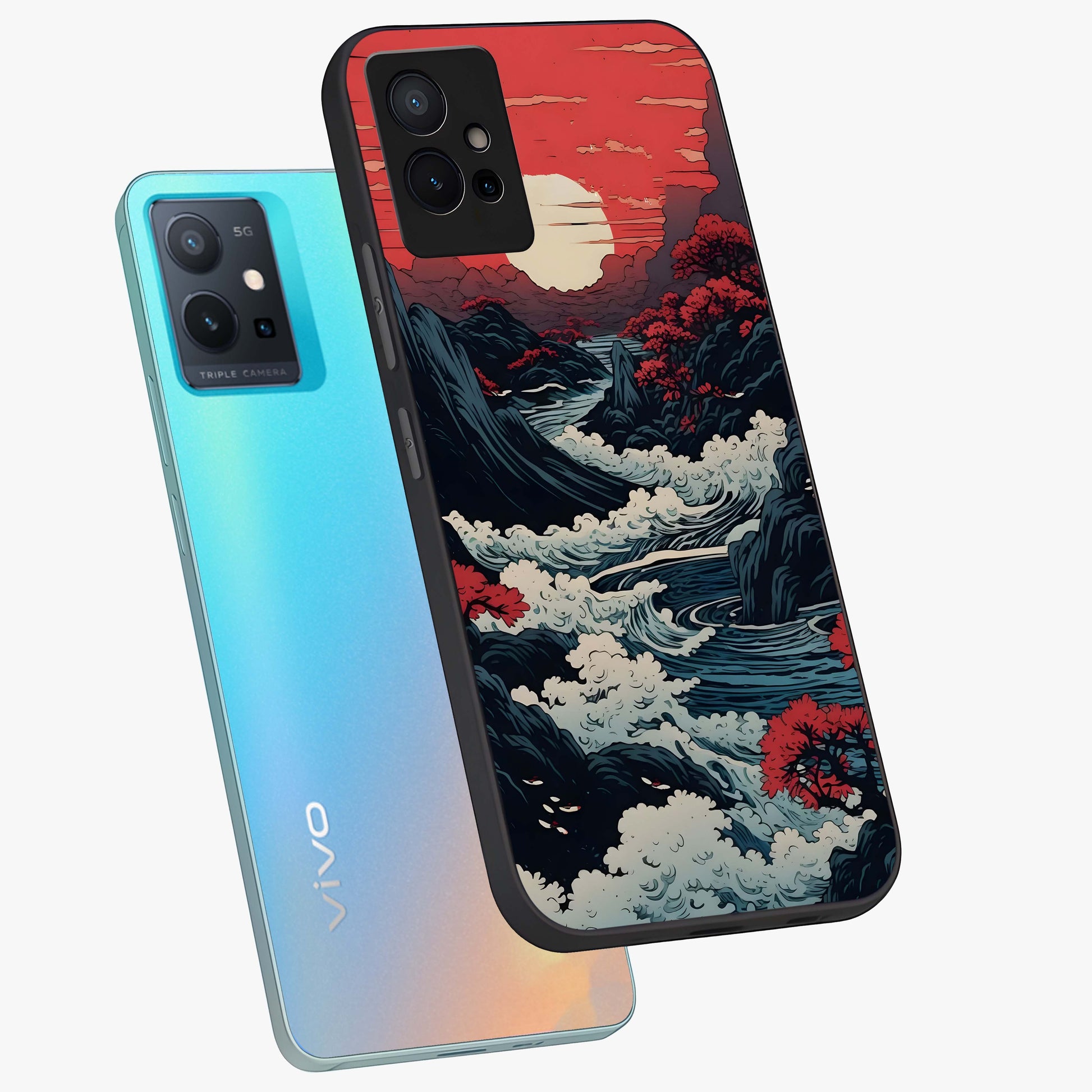 Red Sunset Scenery Glass Case displayed in angled mockup highlighting glowing sunset sky design with scenic aesthetic.