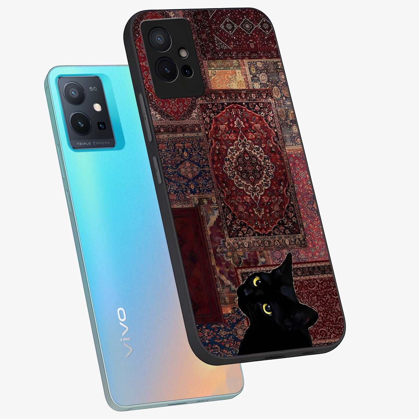 Regal Magic Cat Apple Glass Case displayed in angled mockup highlighting whimsical feline design with fantasy aesthetic.