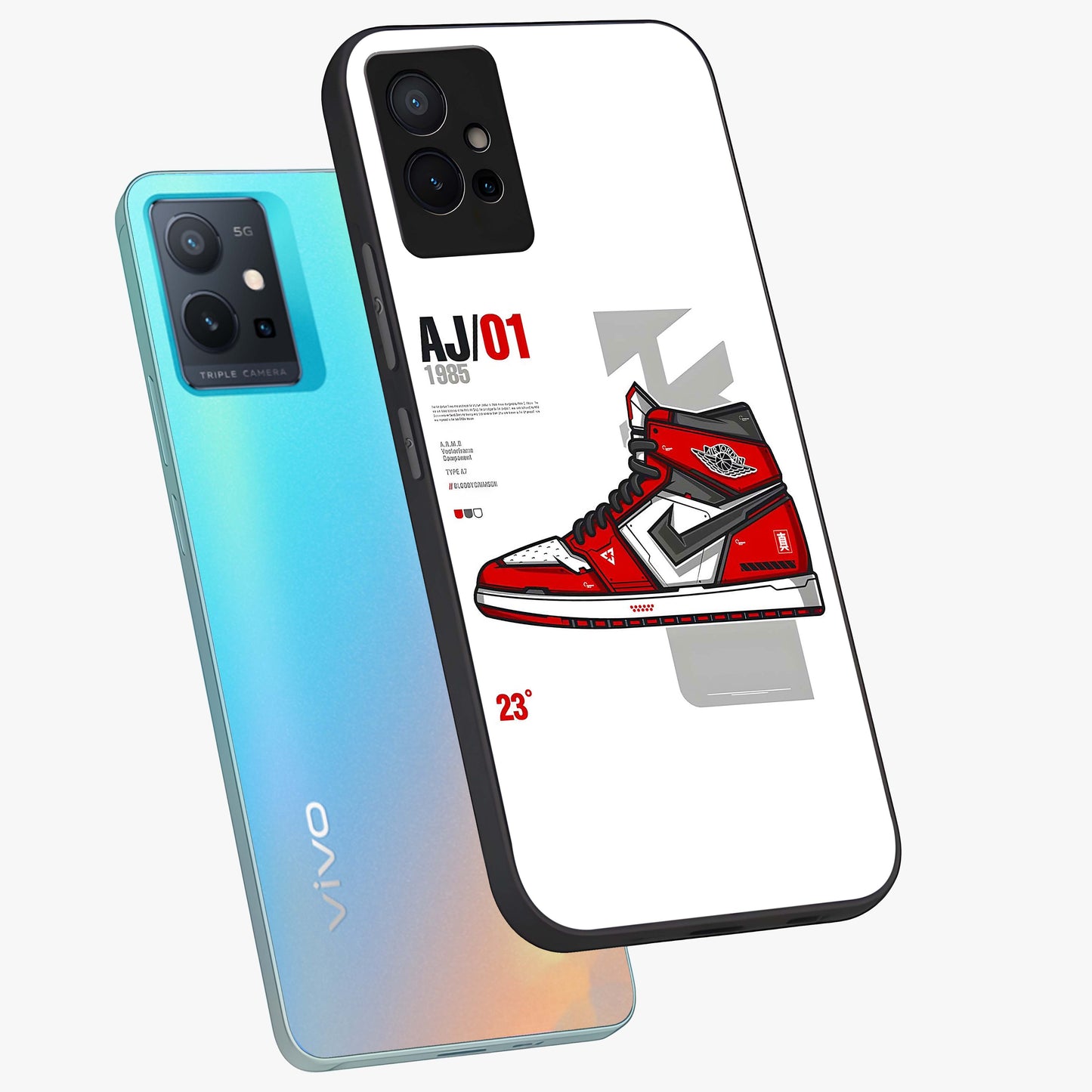 Retro Sneaker Blueprint Glass Case displayed in angled mockup highlighting detailed shoe design with sporty retro aesthetic.