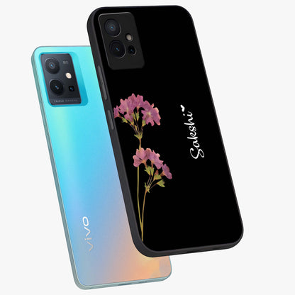 Riching Lavender Flower Custom Name Glass Case displayed in angled mockup highlighting delicate lavender flower design with custom name feature.