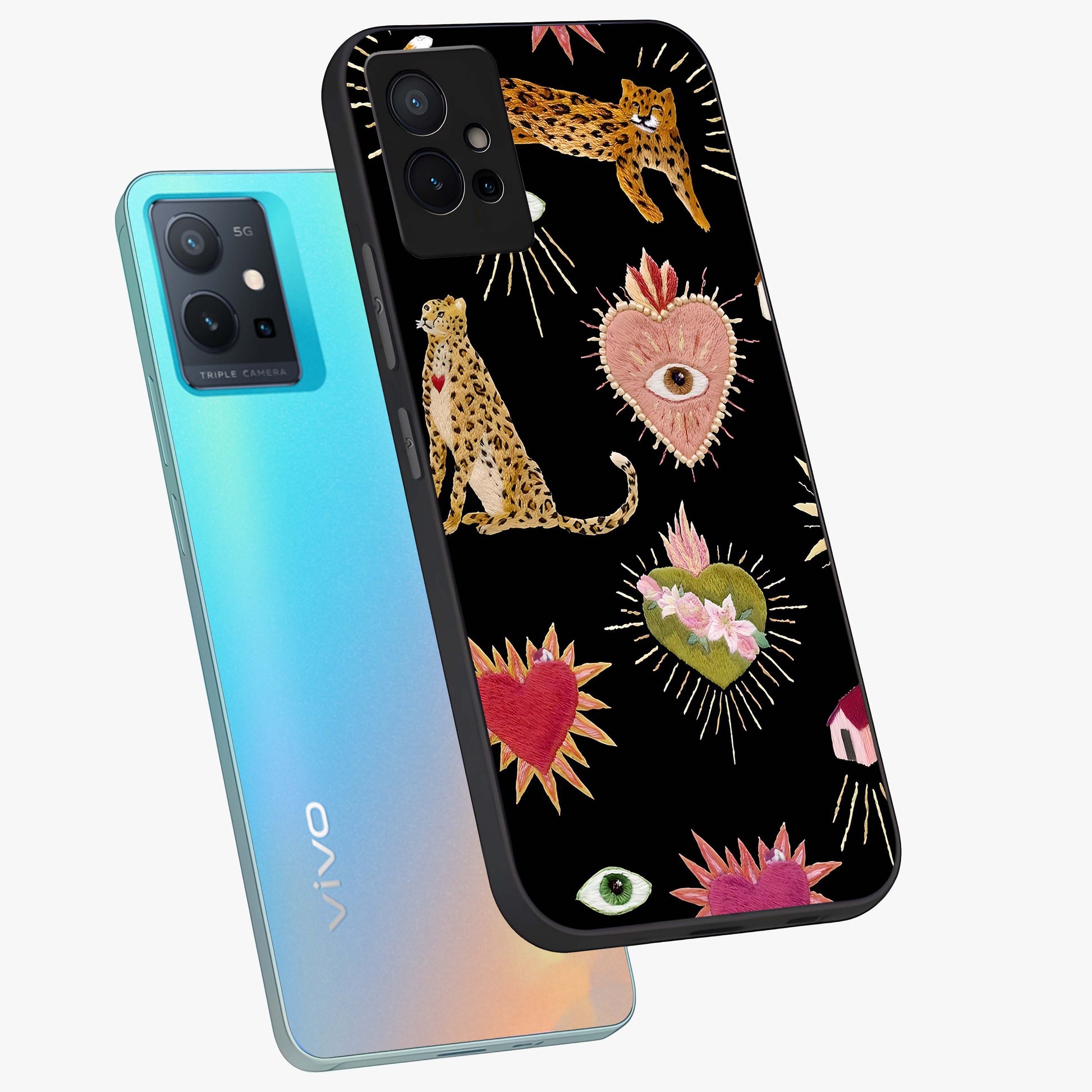 Sacred Jungle Heart Glass Case displayed in angled mockup highlighting lush tropical design with natural aesthetic style.