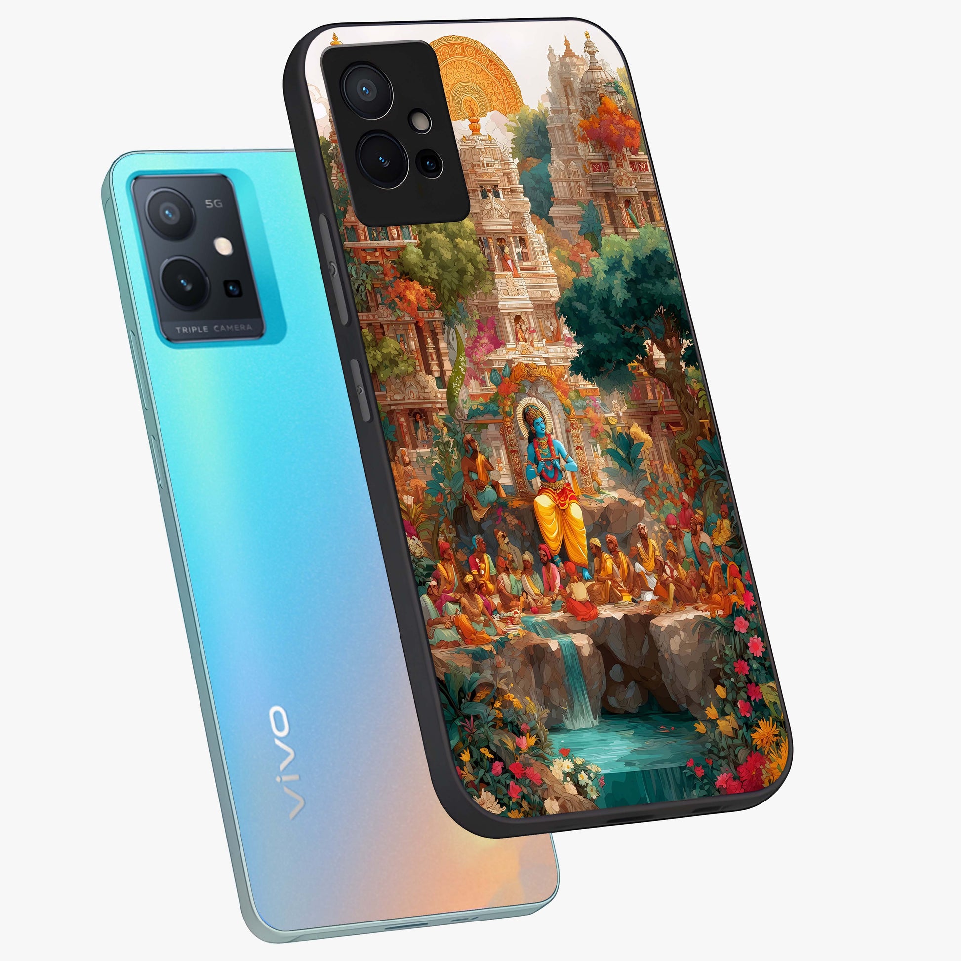 Sacred Sunlight Gods Glass Case displayed in angled mockup highlighting radiant spiritual design with celestial aesthetic.