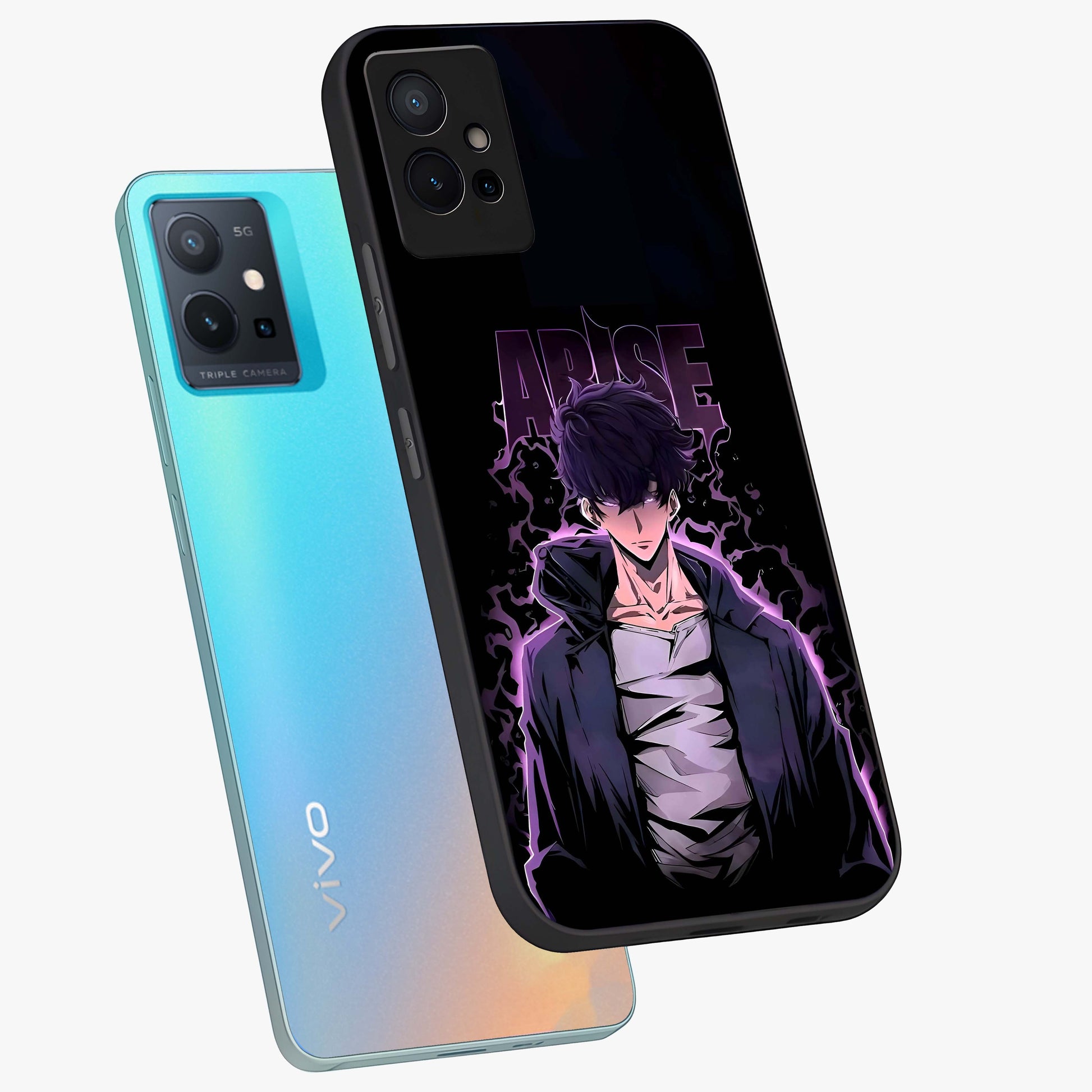 Shadow Monarch Awakening Glass Case displayed in angled mockup highlighting dramatic shadow warrior design with fantasy aesthetic.