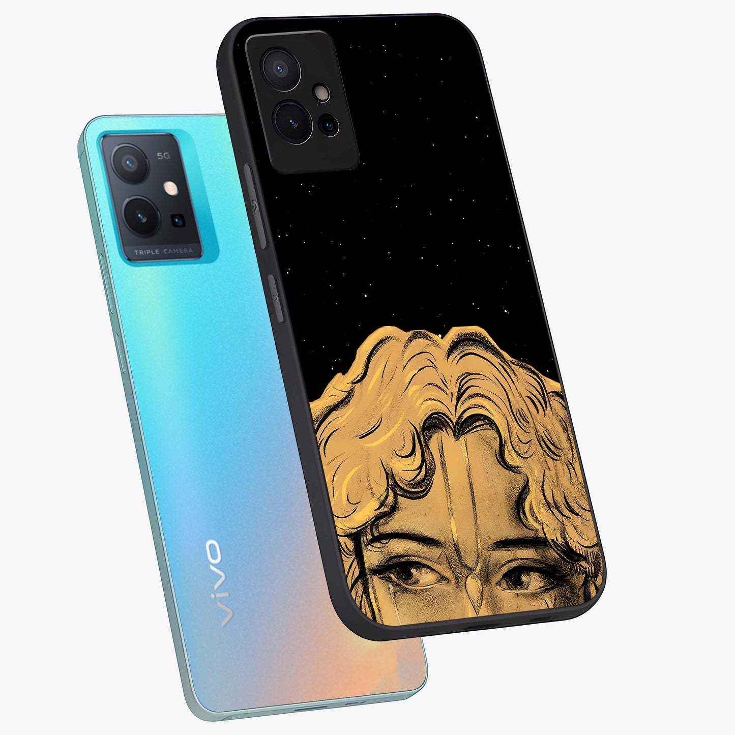 Shri Krishna Art Glass Case displayed in angled mockup highlighting spiritual Krishna illustration with divine aesthetic.