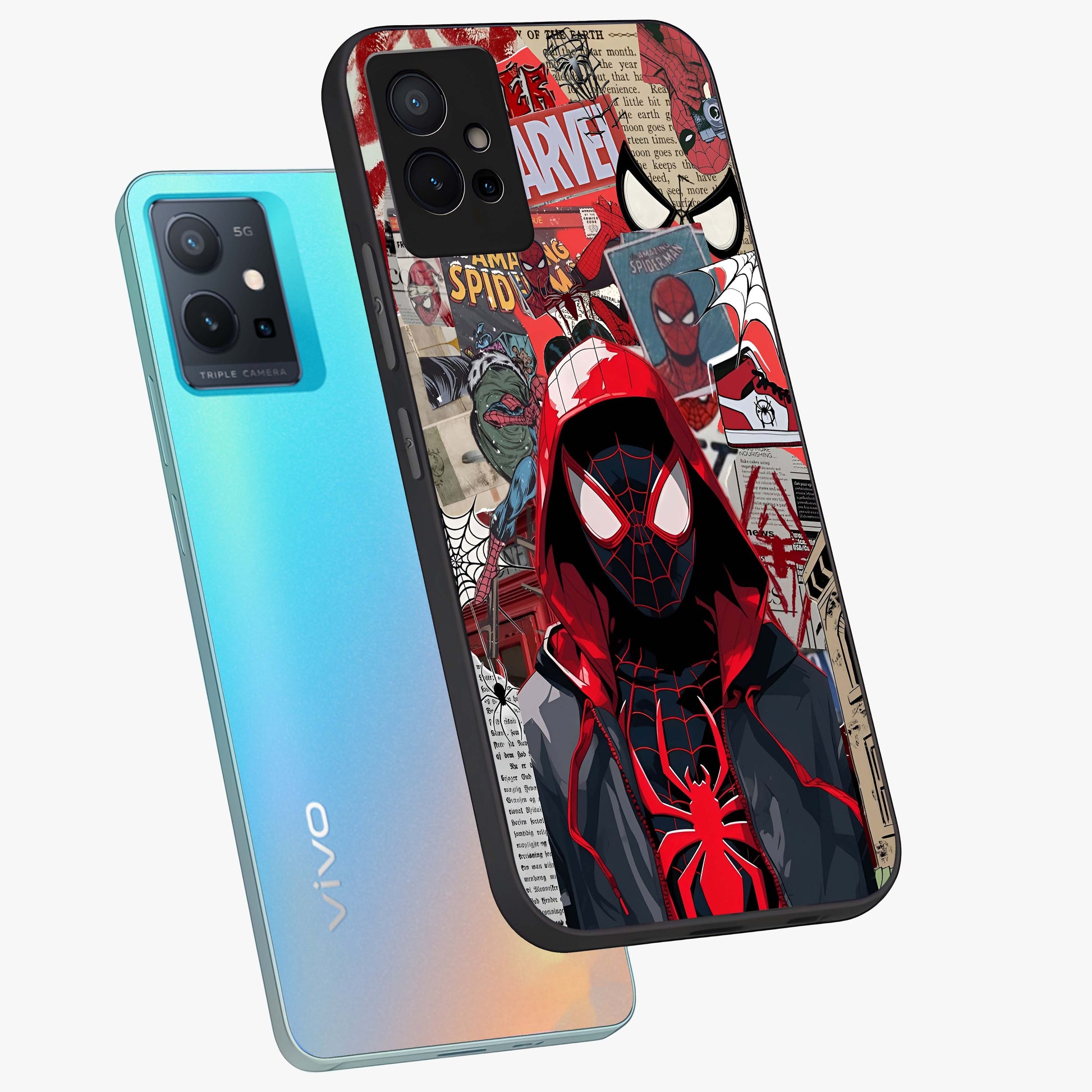 Spider Collage Street Glass Case displayed in angled mockup highlighting dynamic street style collage design with comic aesthetic.
