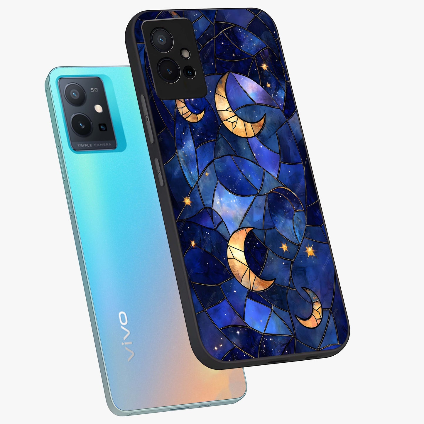 Starlit Sky Tapestry Glass Case displayed in angled mockup highlighting celestial night pattern with artistic aesthetic style.