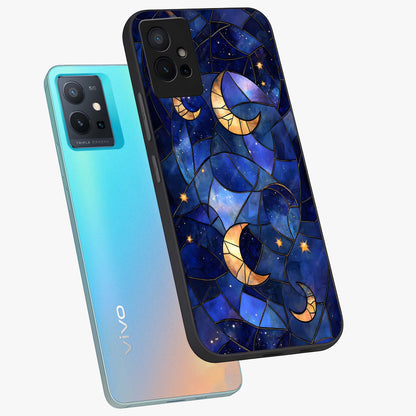 Starlit Sky Tapestry Glass Case displayed in angled mockup highlighting celestial night pattern with artistic aesthetic style.