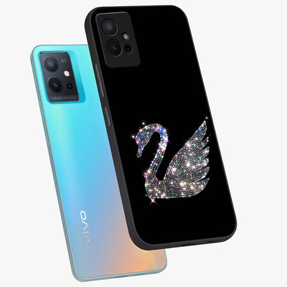 Starlit Swan Grace Glass Case displayed in angled mockup highlighting elegant swan illustration with dreamy celestial aesthetic.