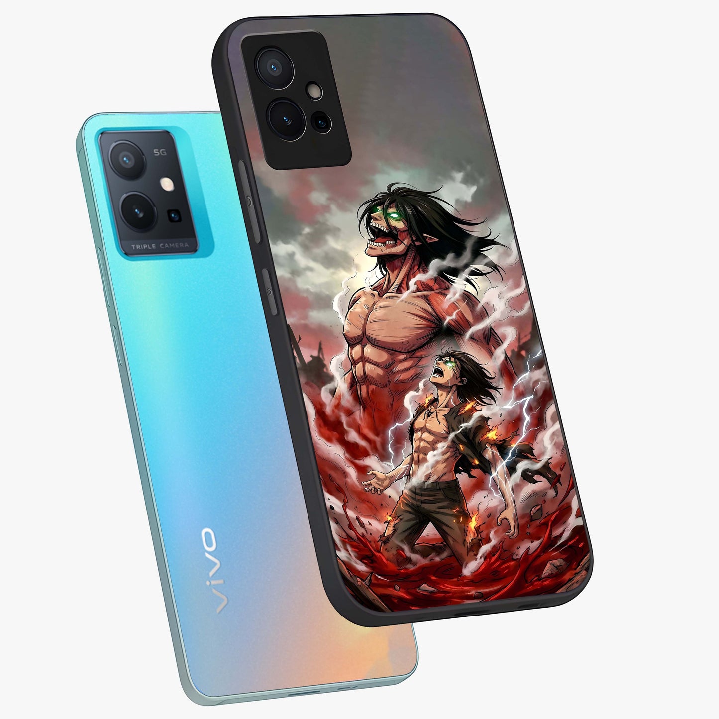 Titan Awakening Fury Glass Case displayed in angled mockup highlighting dramatic giant warrior design with bold anime aesthetic.