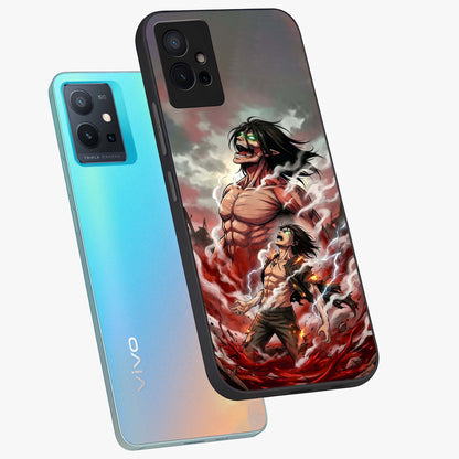 Titan Awakening Fury Glass Case displayed in angled mockup highlighting dramatic giant warrior design with bold anime aesthetic.