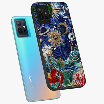 Universe Underwater Spark Glass Case displayed in angled mockup highlighting glowing aquatic design with celestial aesthetic.