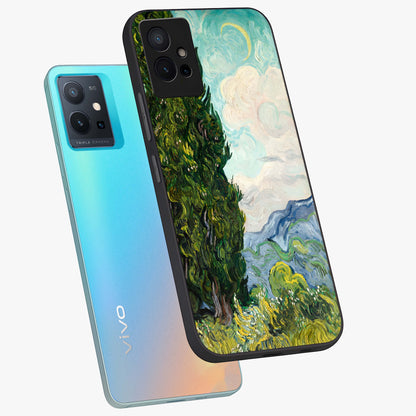 Van Gogh Vintage Art Glass Case displayed in angled mockup highlighting textured brushstroke design with classic aesthetic.
