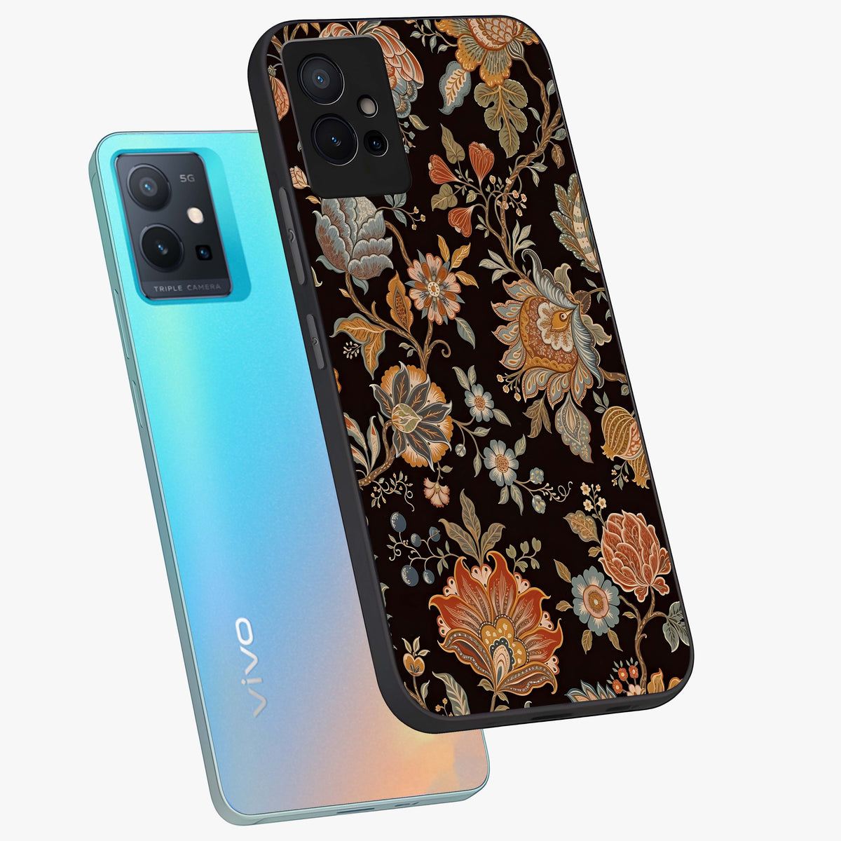 Vintage Floral Dream Glass Case displayed in angled mockup highlighting elegant vintage flower design with soft aesthetic style.