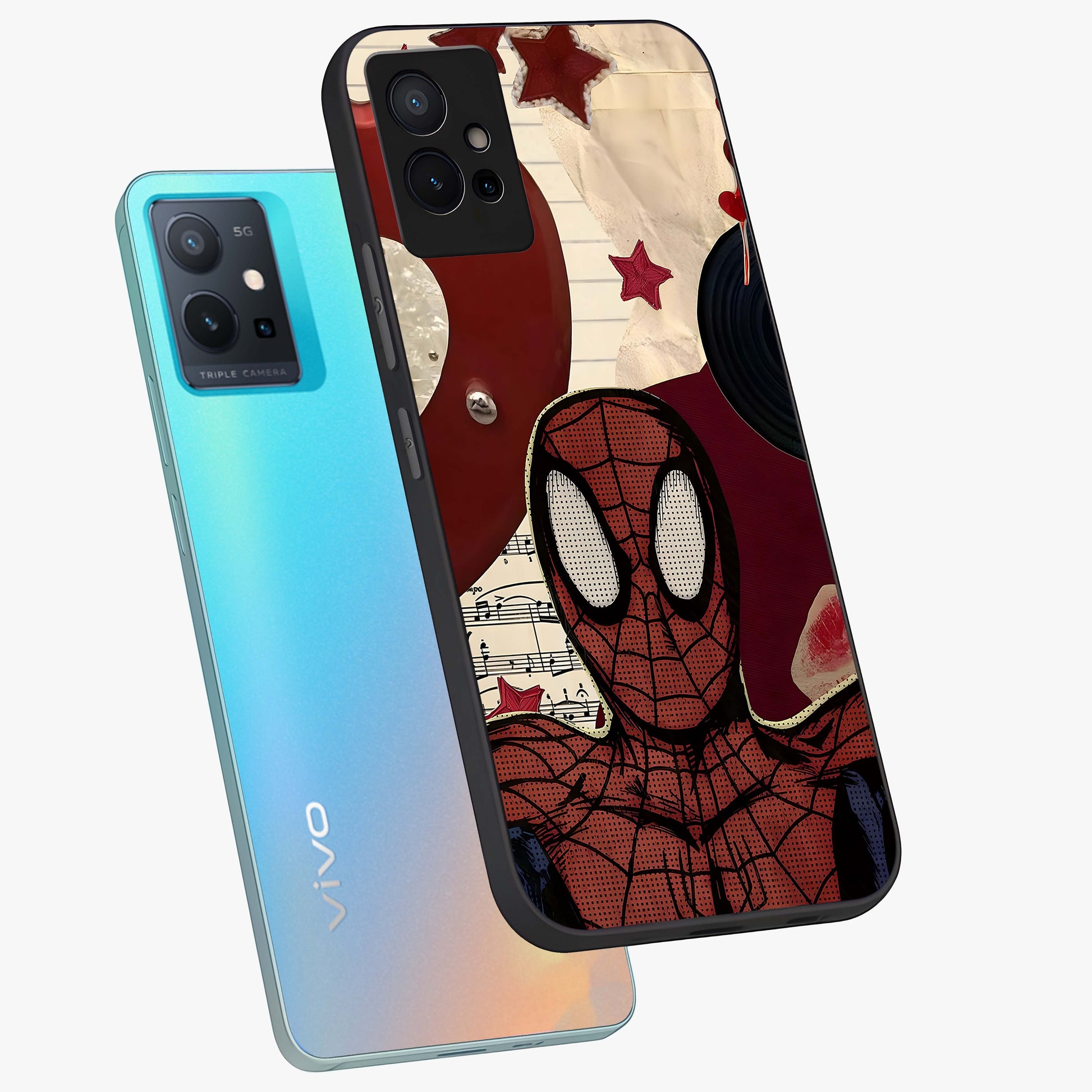 Web Warrior Vibes Glass Case displayed in angled mockup highlighting dynamic web design with comic style aesthetic.