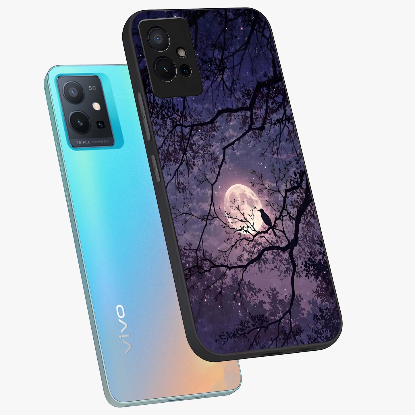 Whispering Moon Silence Glass Case displayed in angled mockup highlighting calm lunar design with dreamy night aesthetic.