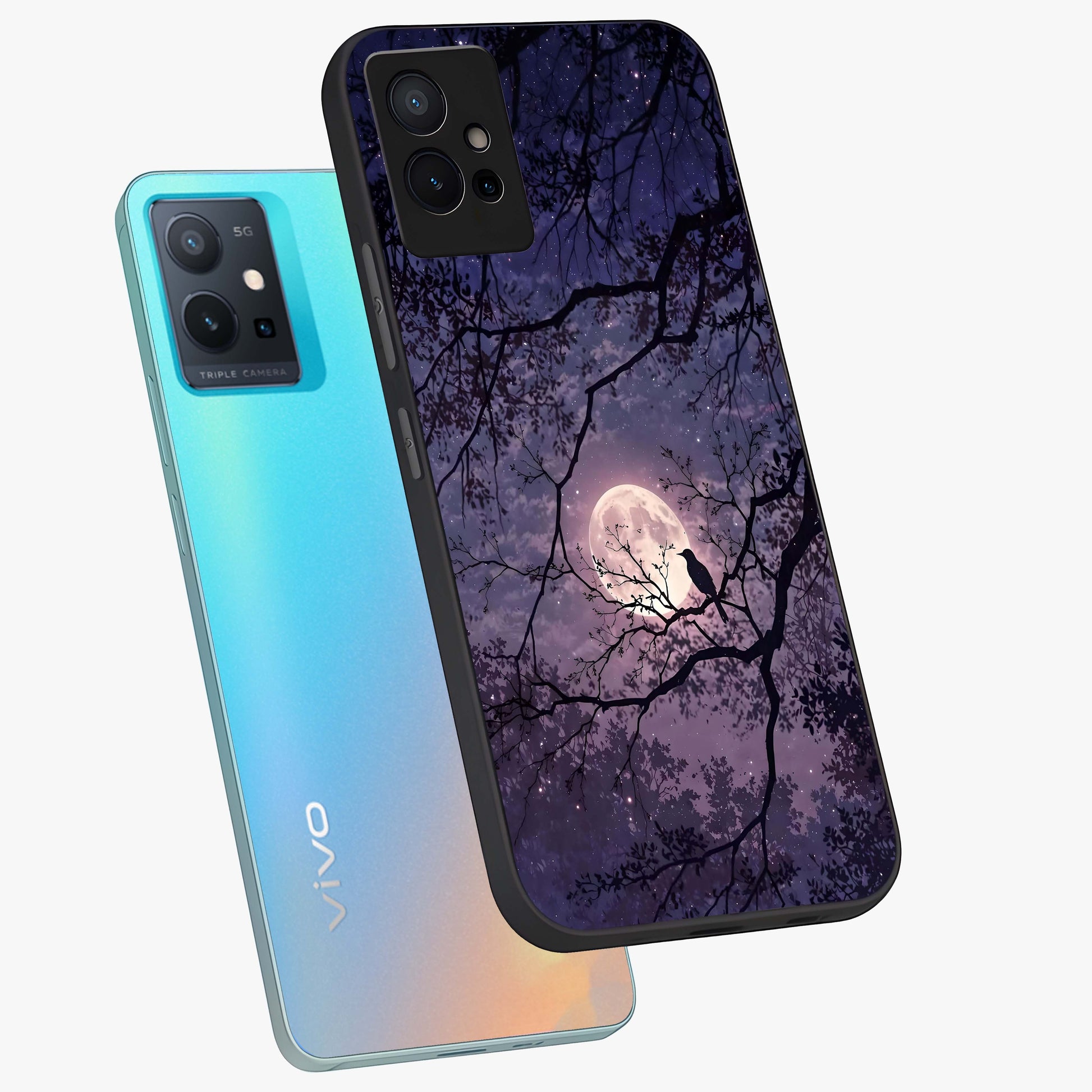 Whispering Moon Silence Glass Case displayed in angled mockup highlighting calm lunar design with dreamy night aesthetic.