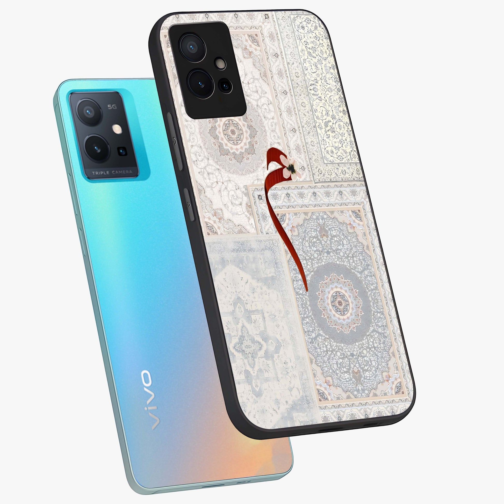 White Aesthetic Bow Glass Case displayed in angled mockup highlighting clean bow design with soft aesthetic style.