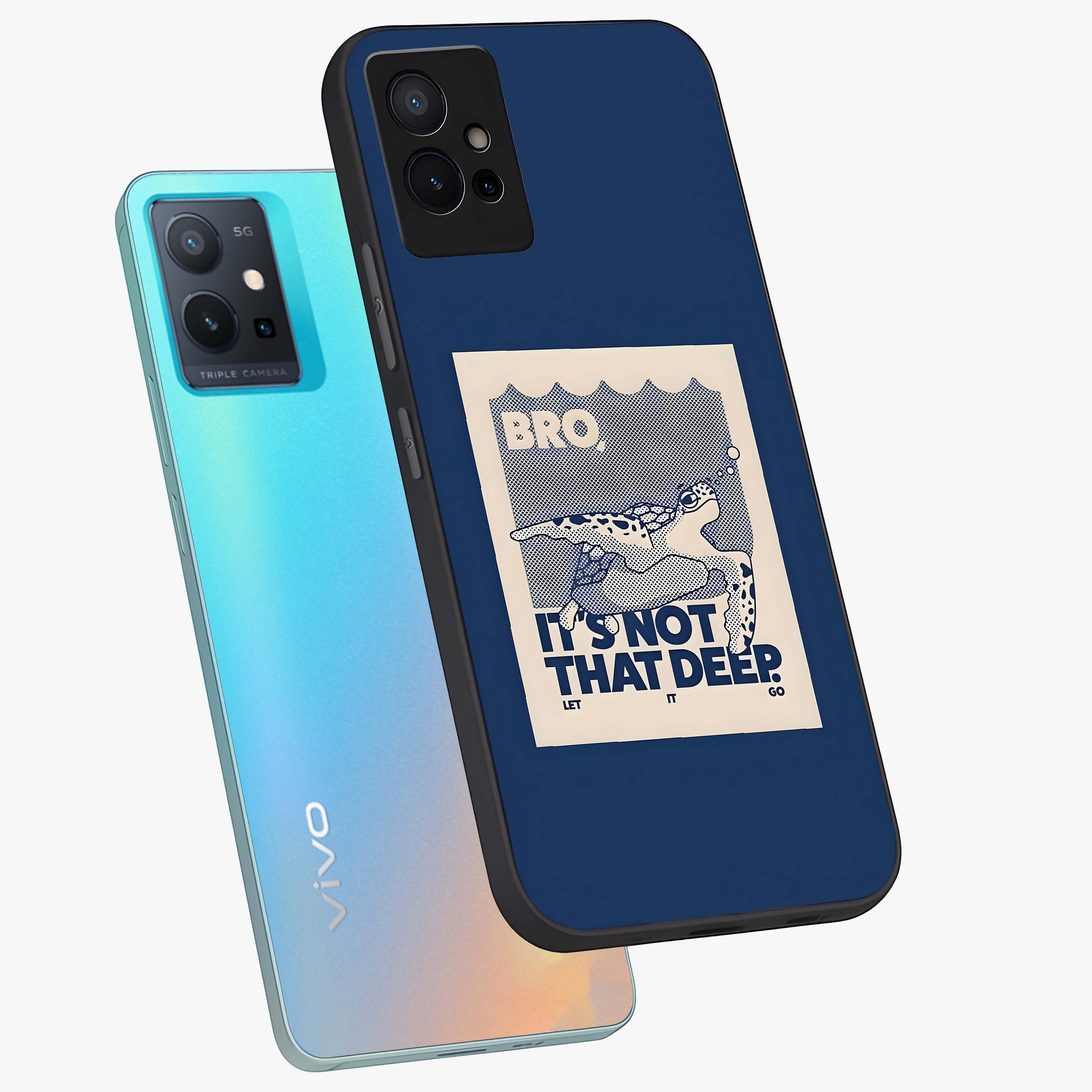 Worry Less Swim Glass Case displayed in angled mockup highlighting fun typography design with relaxed aesthetic style.