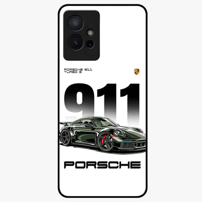 911 Turbo Dominance Glass Case showing clean flat back view with bold 911 sports car artwork and glossy glass finish.