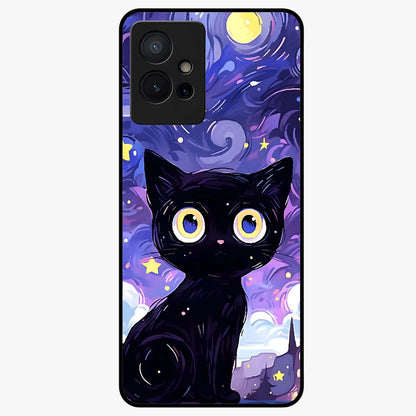 Abstract Cat Art Glass Case showing flat back view with artistic cat illustration and glossy glass finish.