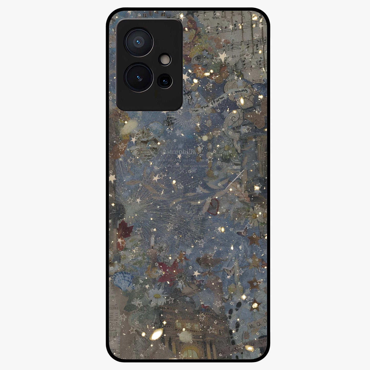 Aesthetic Astrolophia Glass Case showing flat back view with dreamy aesthetic design and glossy glass finish.