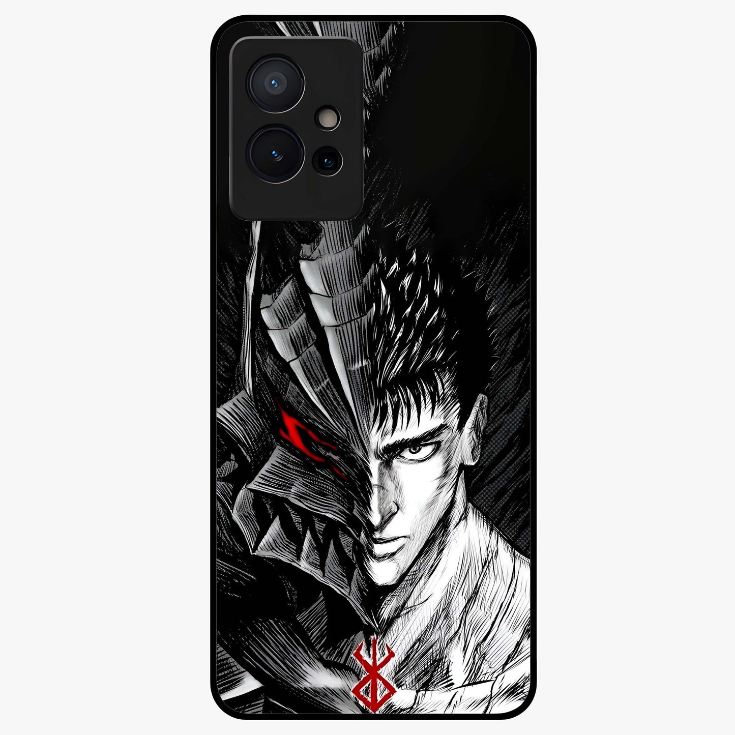 Berserker Blood Oath Glass Case showing flat back view with fierce warrior inspired artwork and glossy glass finish.