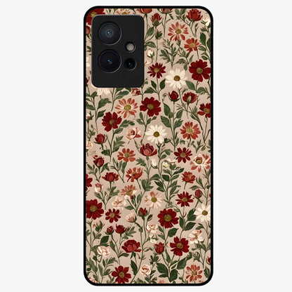 Biege Flower With Leaf Glass Case showing flat back view with soft beige floral artwork and glossy glass finish.