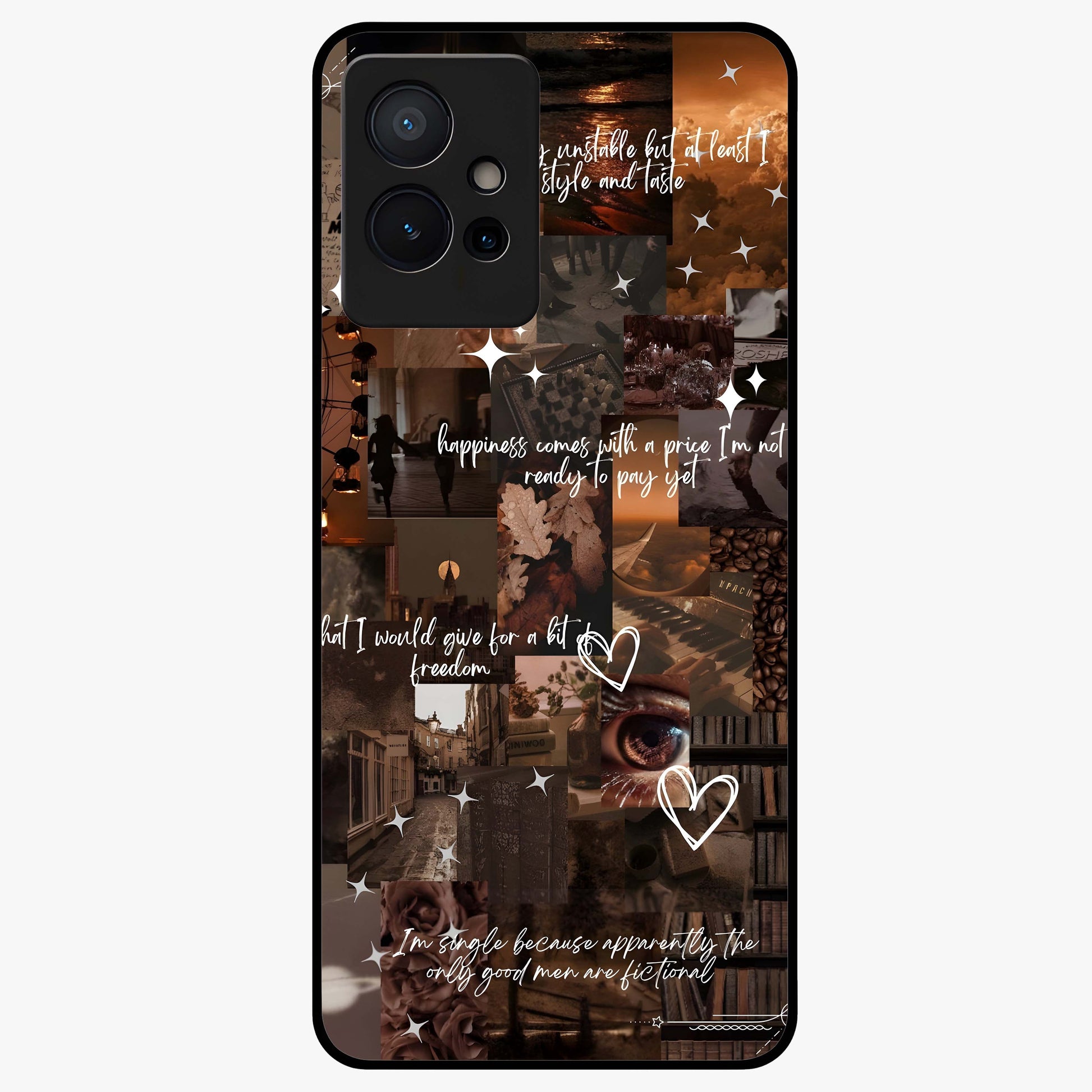 Bittersweet Aesthetic Chaos Glass Case showing flat back view with artistic chaotic aesthetic design and glossy glass finish.