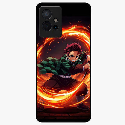 Blazing Sword Resolve Glass Case showing flat back view with fiery sword artwork and glossy glass finish.
