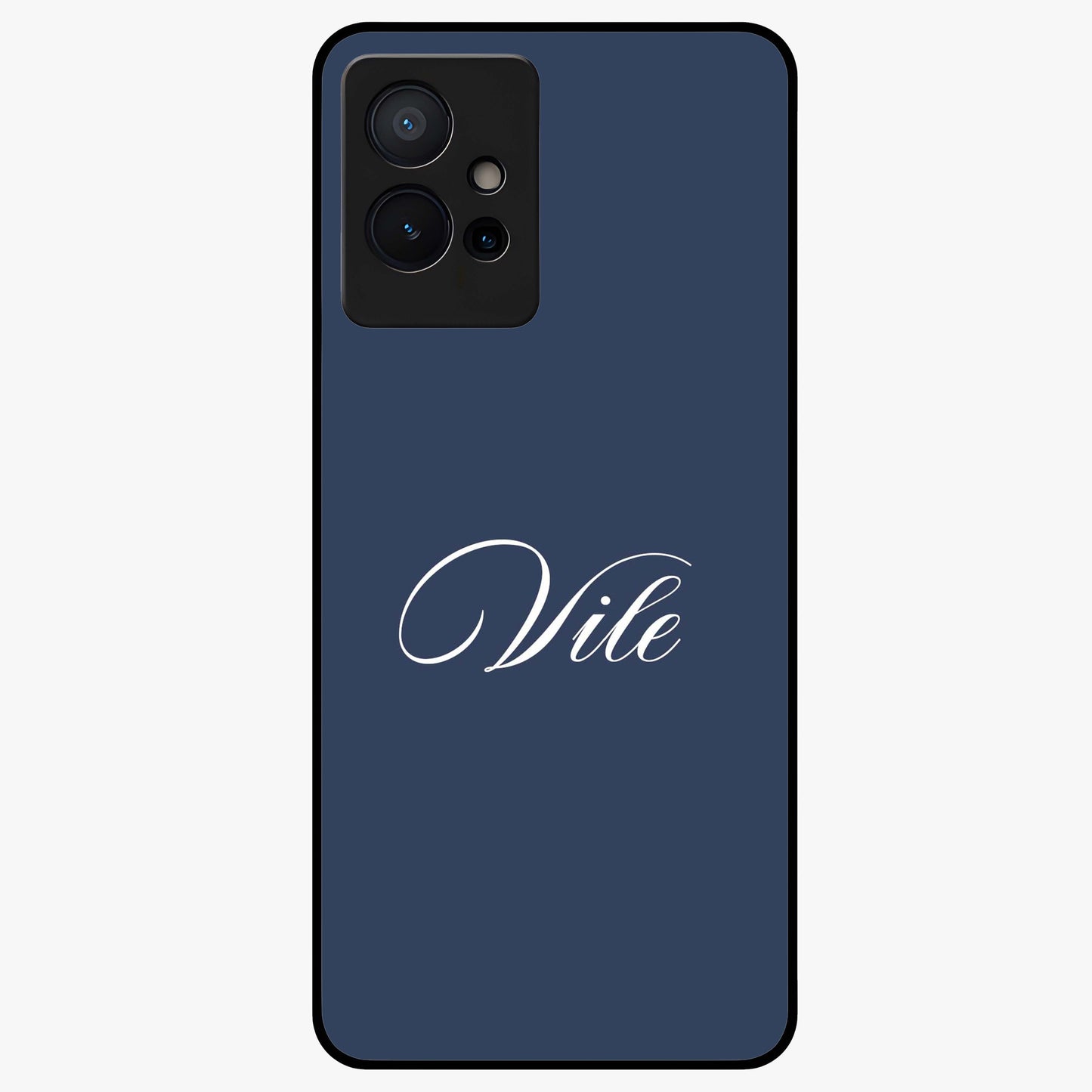 Blue Background Personalized Custom Name Glass Case showing flat back view with minimal blue background and custom name design.
