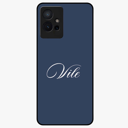 Blue Background Personalized Custom Name Glass Case showing flat back view with minimal blue background and custom name design.