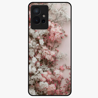 Blush Blossom Cloud Glass Case showing flat back view with dreamy blush cloud blossom artwork and glossy glass finish.