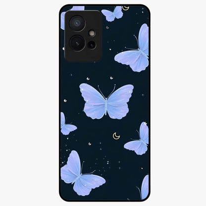 Butterfly With Stars Pattern Glass Case showing flat back view with butterfly and star pattern artwork and glossy glass finish.