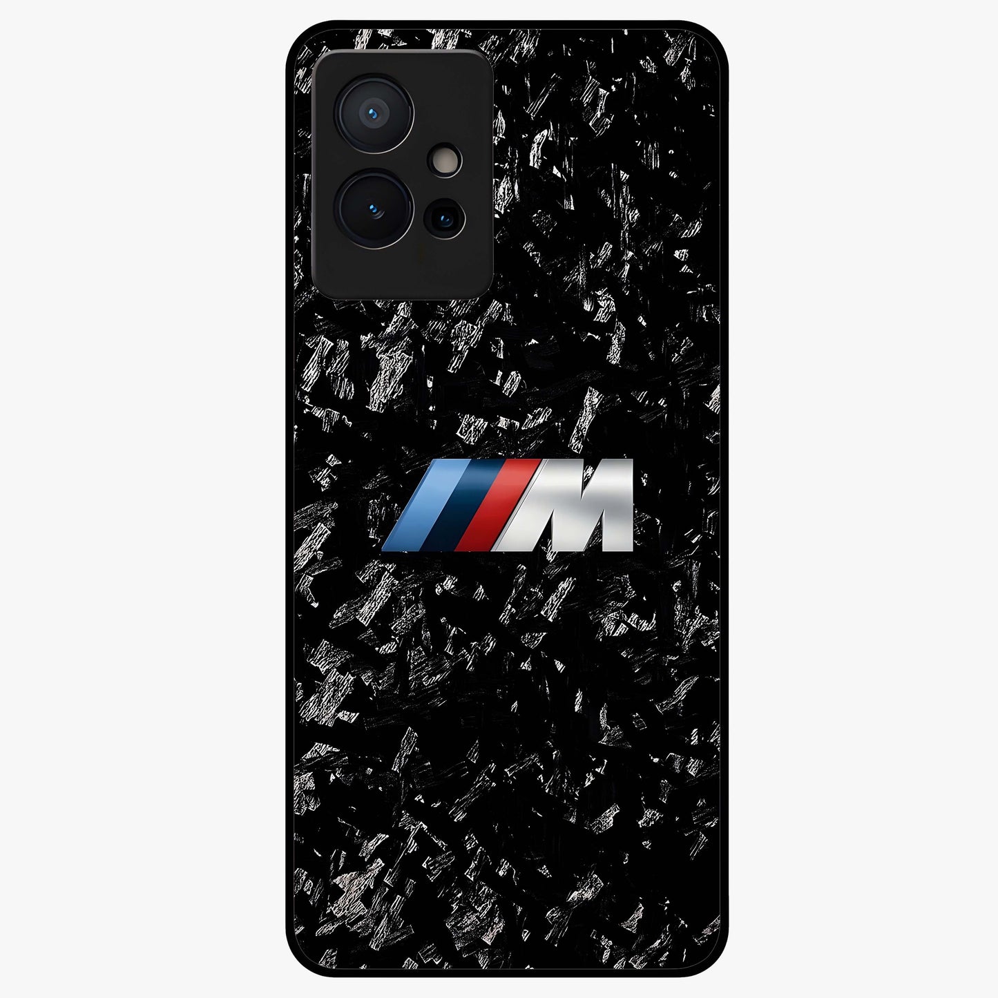 Carbon Speed Mark Glass Case showing flat back view with sporty carbon pattern artwork and glossy glass finish.