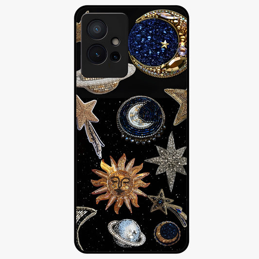 Celestial Gem Constellations Glass Case showing flat back view with sparkling constellation artwork and glossy glass finish.