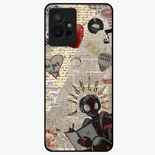 City Dream Sketch Glass Case showing flat back view with artistic city skyline sketch artwork and glossy glass finish.