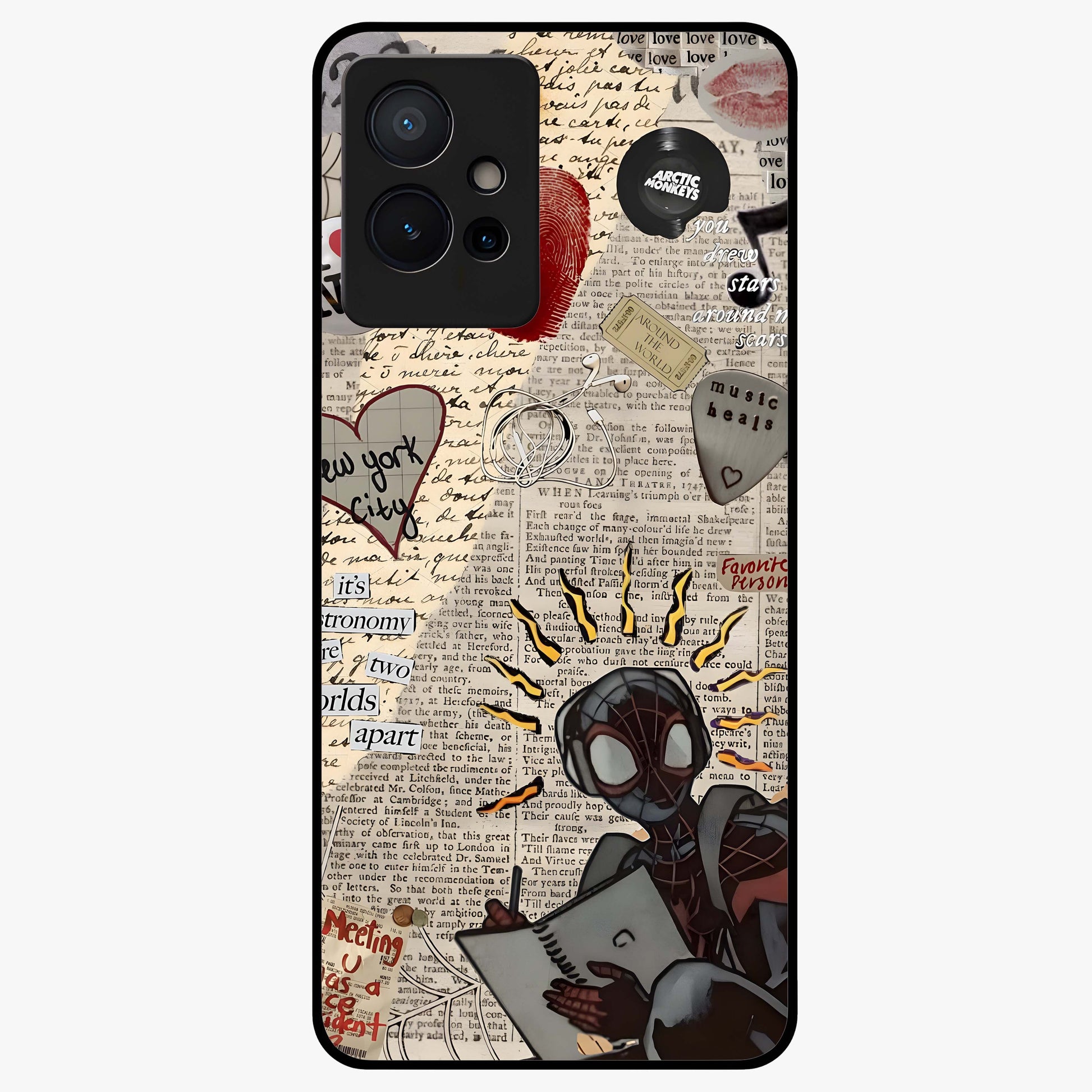 City Dream Sketch Glass Case showing flat back view with artistic city skyline sketch artwork and glossy glass finish.