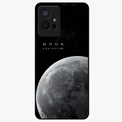 Cosmic Moon Glow Glass Case showing flat back view with glowing moon artwork and glossy glass finish.