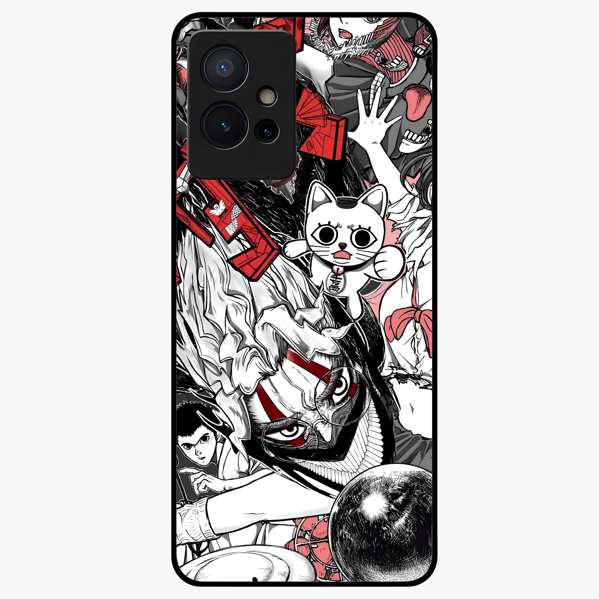 Crimson Chaos Panel Glass Case showing flat back view with bold crimson abstract artwork and glossy glass finish.