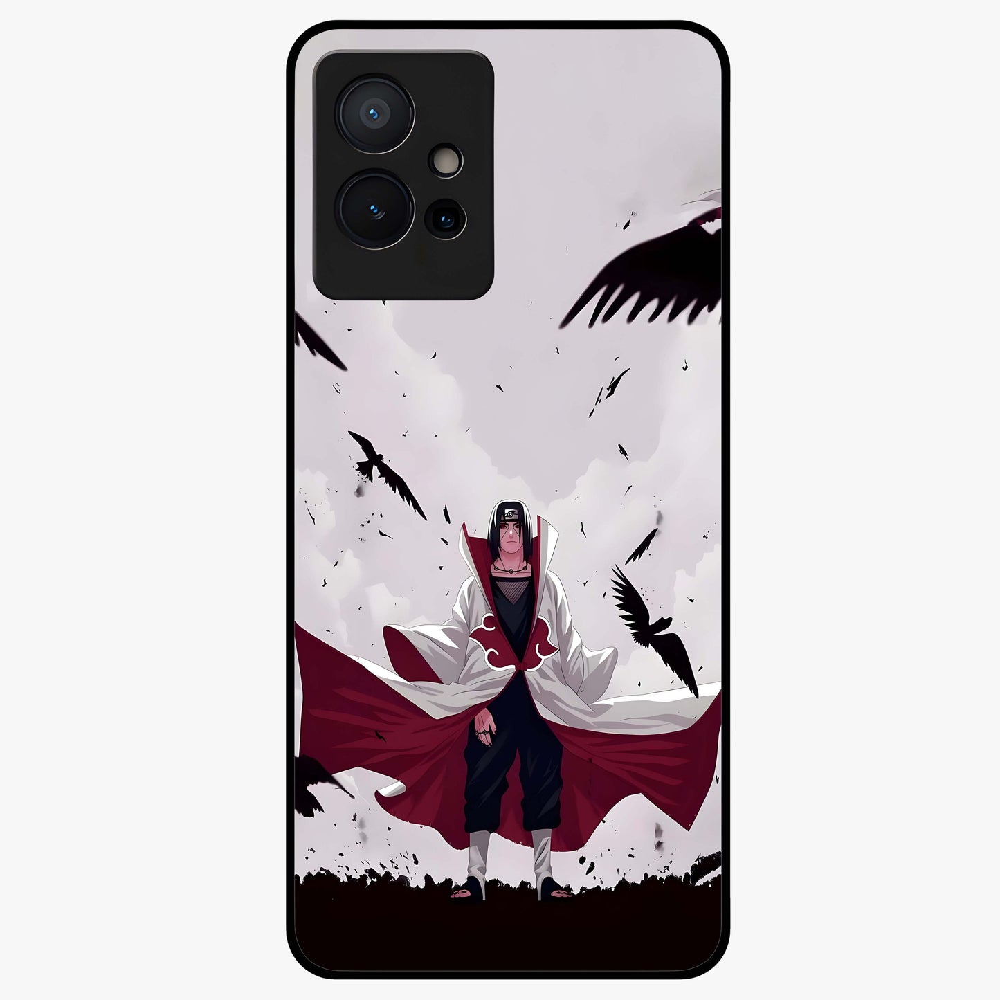 Crimson Crow Ascension Glass Case showing flat back view with mystical crow artwork and glossy glass finish.