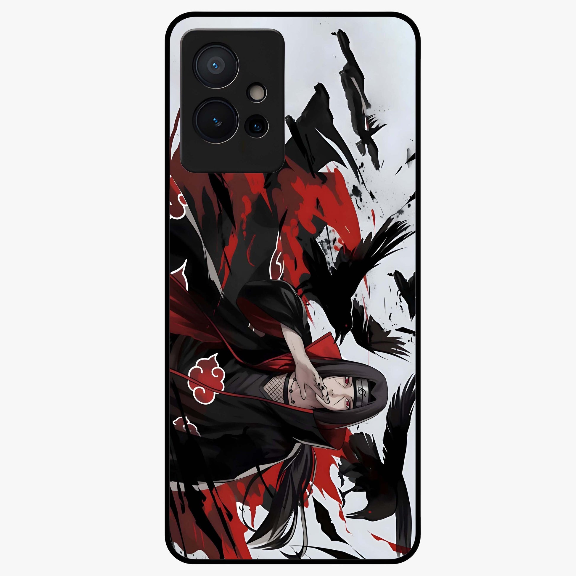 Crimson Crow Illusion Glass Case showing flat back view with artistic crow illusion artwork and glossy glass finish.