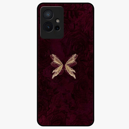 Crimson Fade Butterfly Glass Case showing flat back view with fading butterfly artwork and glossy glass finish.